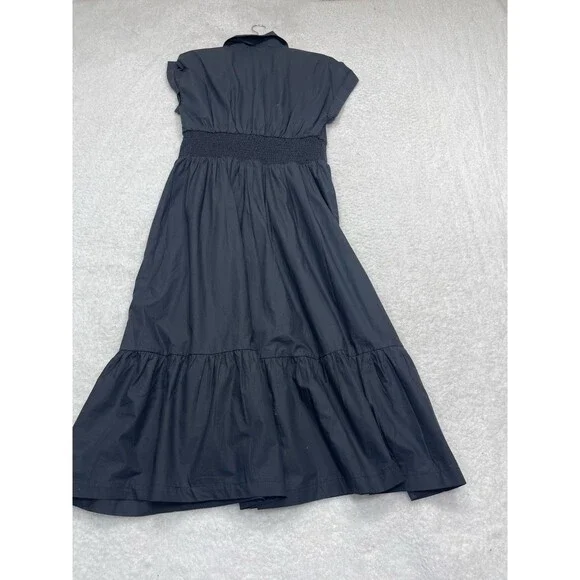 Anthropologie Midi Shirt Dress Black Pleated Cotton Preppy Retro Boho Medium NWT - Picture 8 of 14